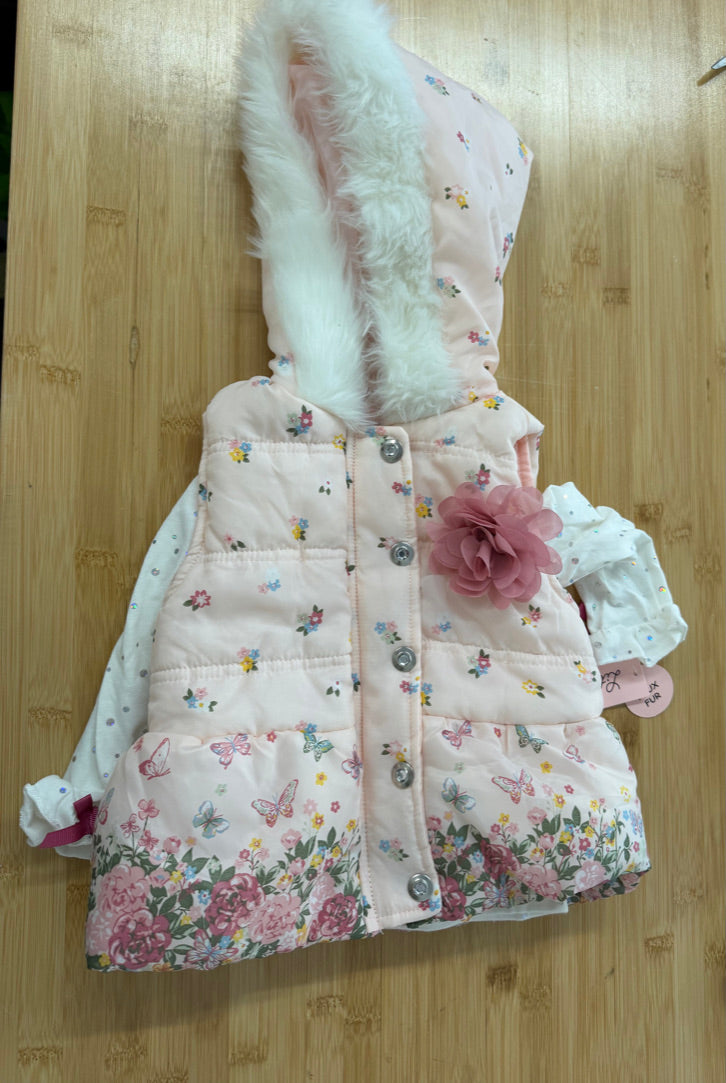 Little Lass Faux Fur Vest Set – 18 Months | Pink | Includes Shirt, No Pants