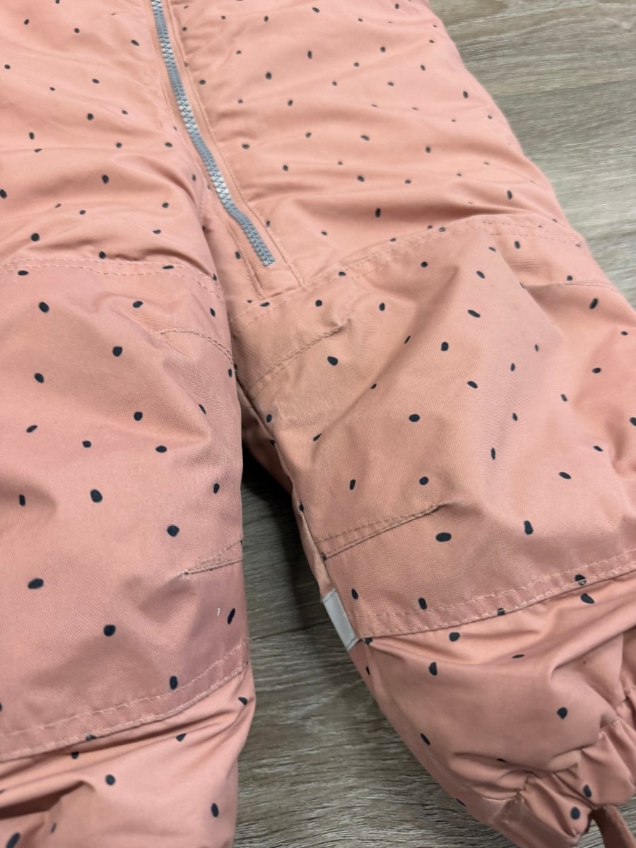 H&M Dusty Pink Polka Dot One-Piece Snowsuit – 12–18M | Double Zipper Faux Fur Hood | Play - Nest and Sprout-Consignment