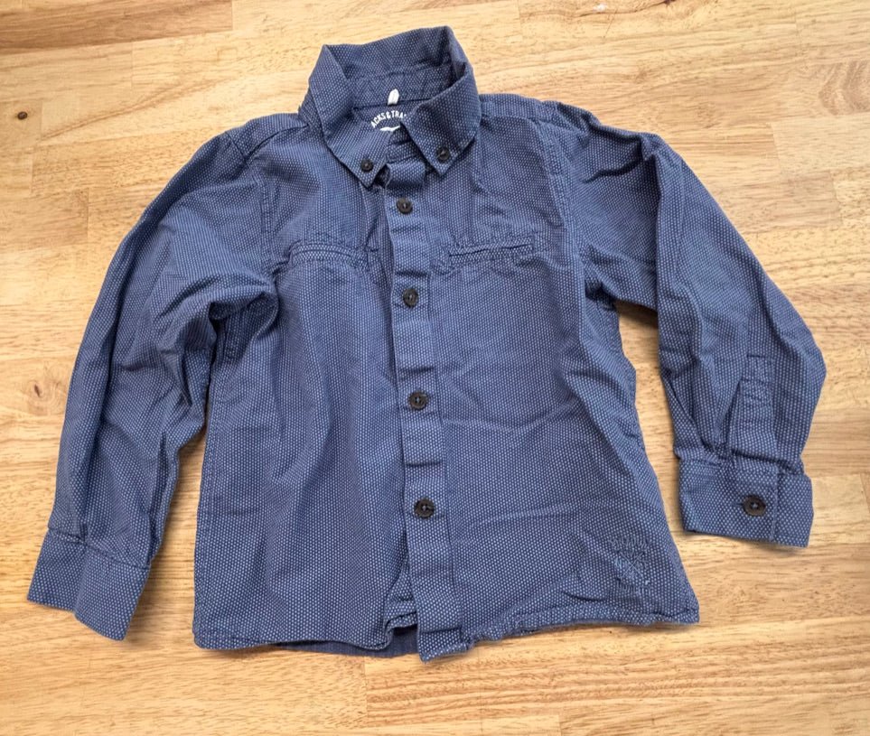 Name It Size 3–4 Button - Up Shirt – Blue Polka Dot - Nest and Sprout - Consignment