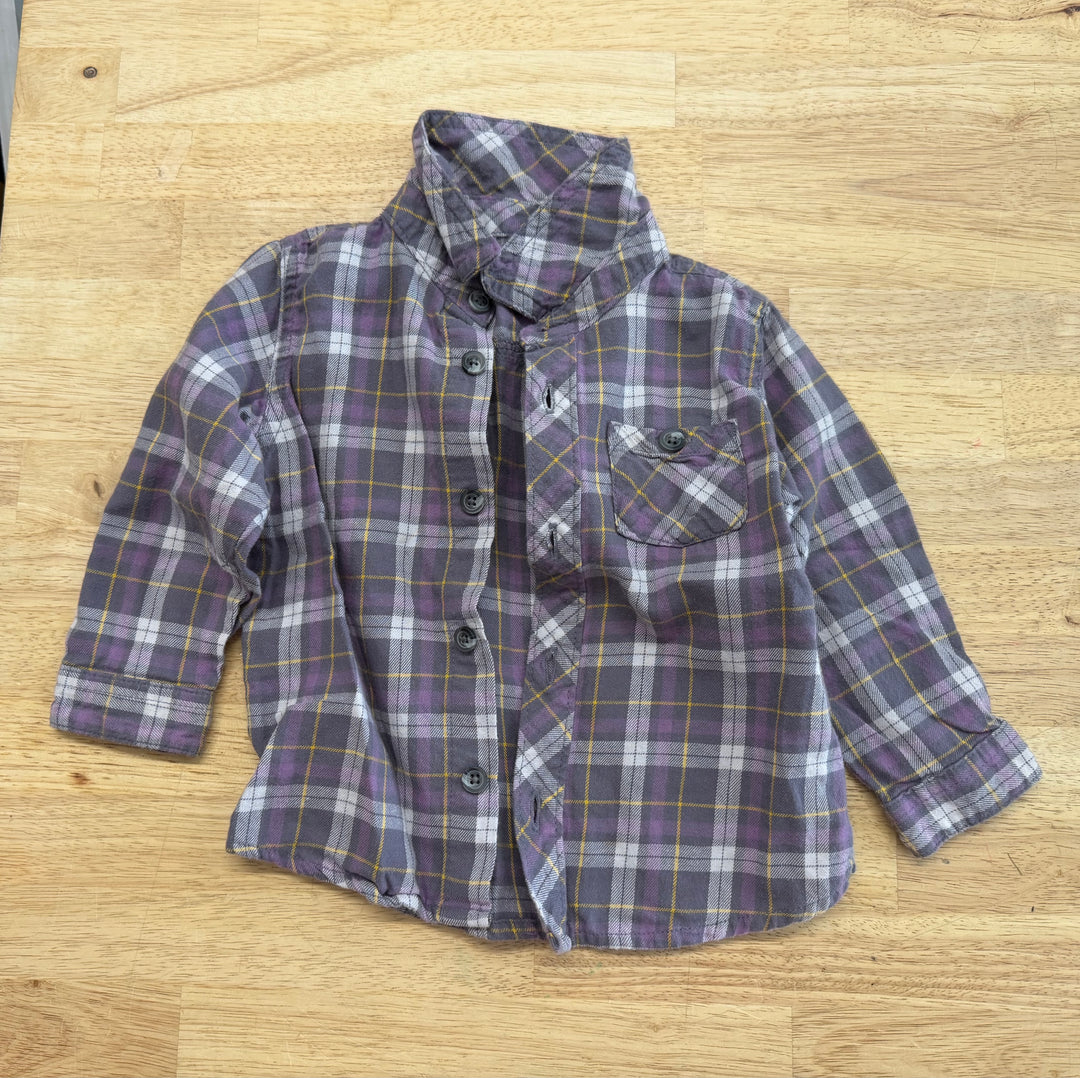 Old Navy Flannel Shirt – Size 12-18m | Purple Plaid Button-Up Long Sleeve
