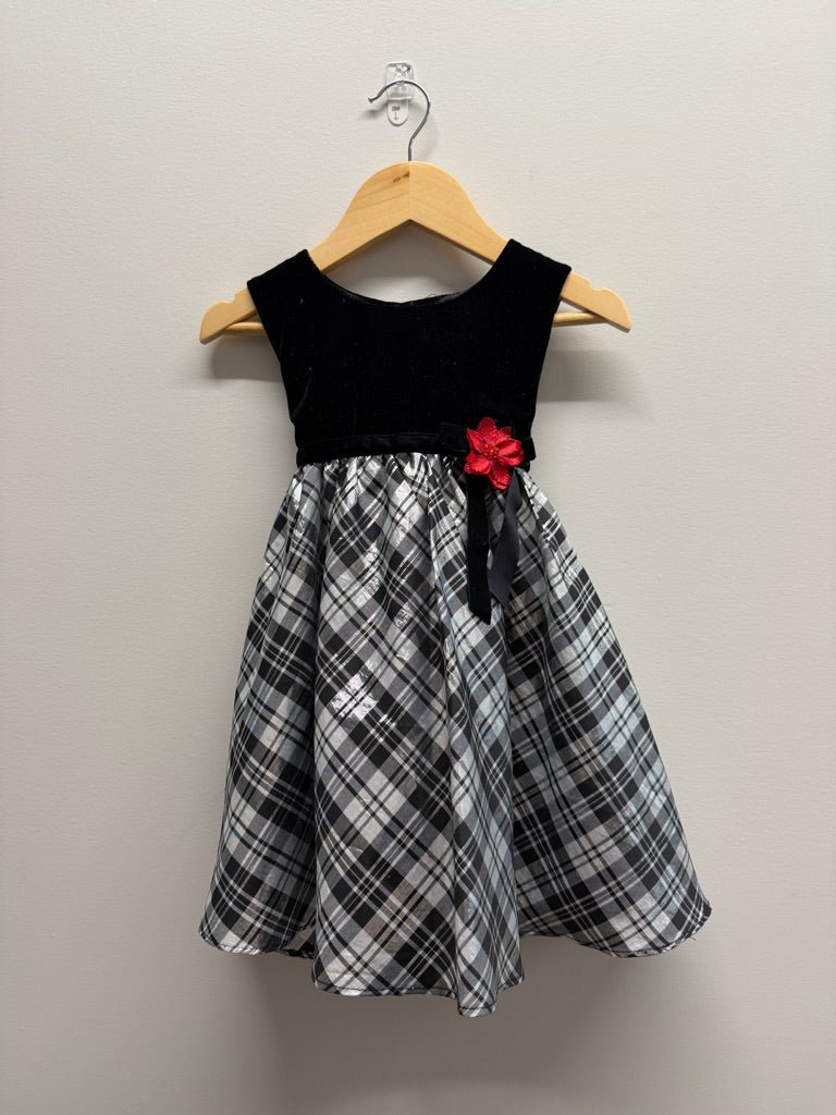 La Princess Special Occasion Dress – 2T | Black Silver Velour Plaid Satin Skirt - Nest and Sprout-Consignment
