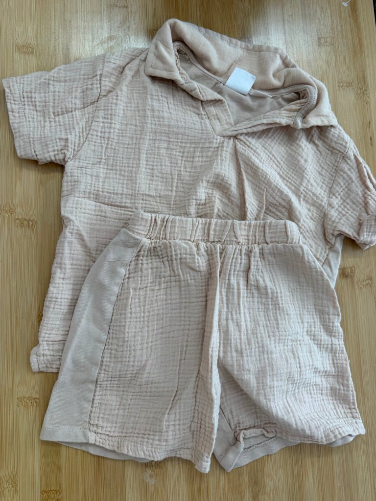 Zara Peach Collared Shirt & Shorts Set – 5Y | Lightweight Two-Piece - Nest and Sprout-Consignment