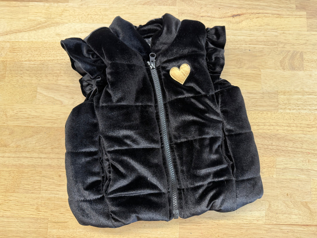 Buffalo Velour Insulated Vest Black Ruffle Sleeves | Size 2T