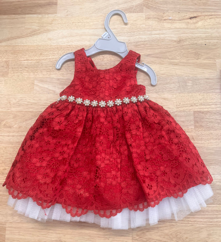 American Princess 9M Red Lace Satin Dress (NWT)