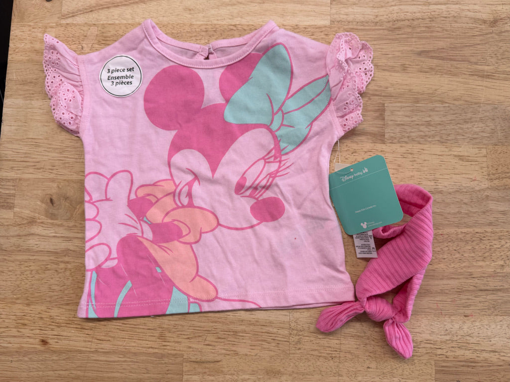 Disney Baby Shirt & Headband Set – 0–3M | Pink Minnie Mouse, New with Tags