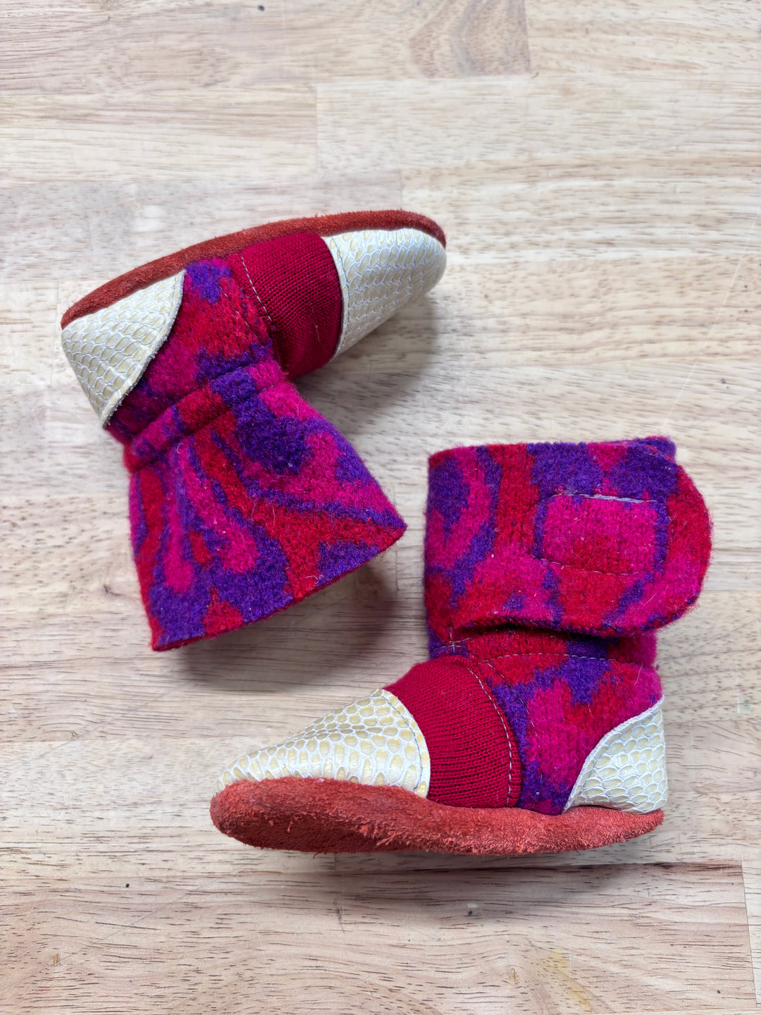 Nooks Wool Booties Snakeskin Toe Pink/Purple 13cm