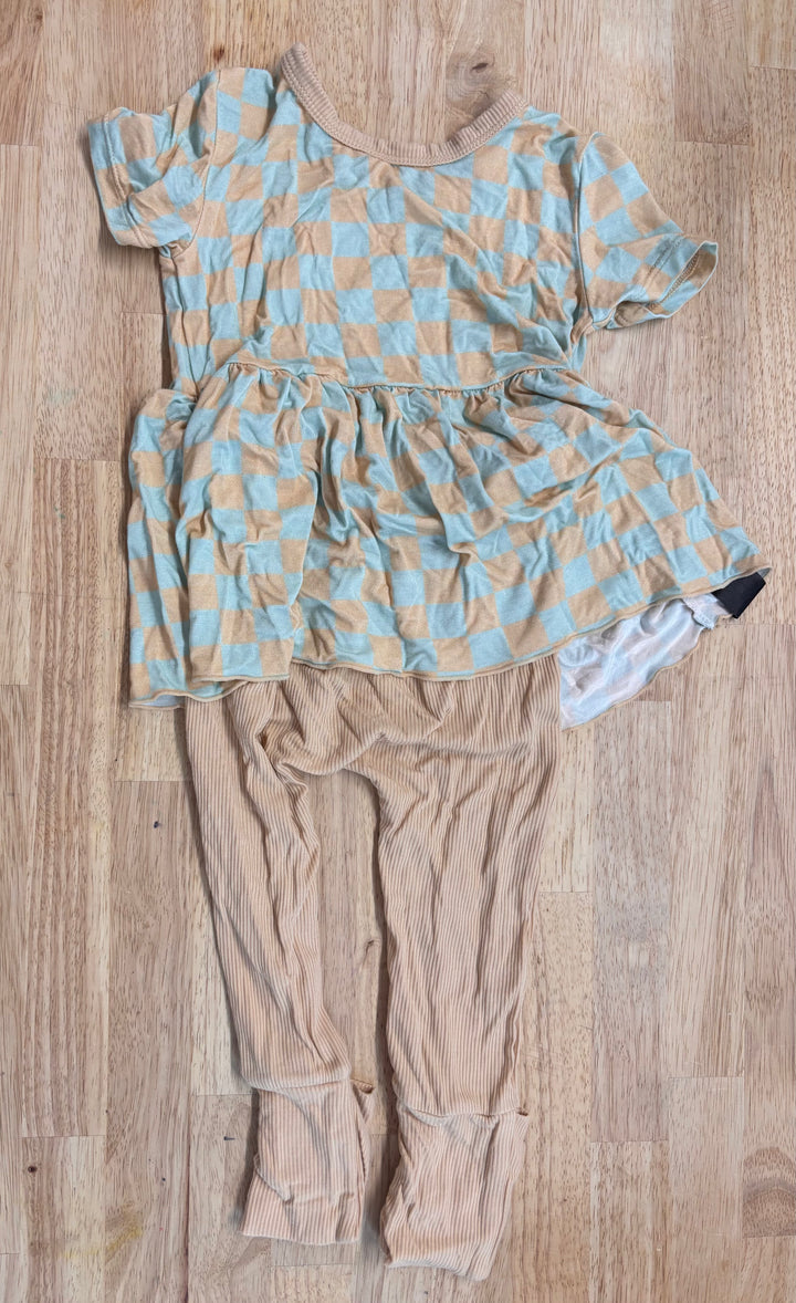 Ready Set Romper 6-12M - Beige/Mint Checker Bamboo Dress