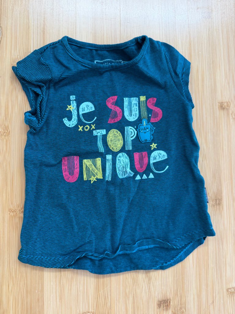Souris Mini Je Suis Top Unique Stripe Shirt –3| Turquoise & Black - Nest and Sprout-Consignment