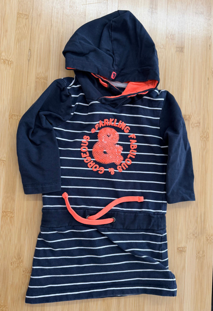 EuropeKids Hooded Drop Waist Dress – 92cm (2T) | Navy Neon Orange Logo