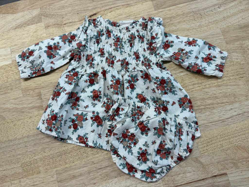 Carter's Smocked Dress – Newborn | Cream Red & Orange Floral Long Sleeve