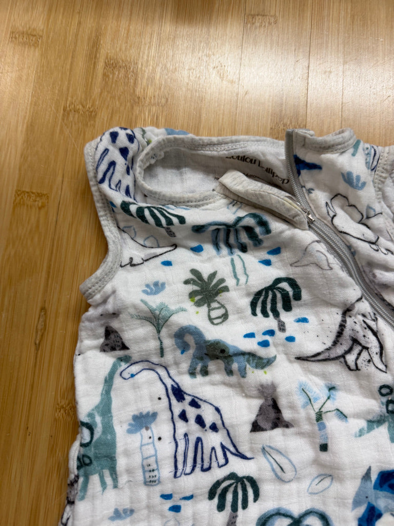 Loulou Lollipop Safari Dinosaur Sleep Sack – 0–6M | White Muslin 0.5 Tog