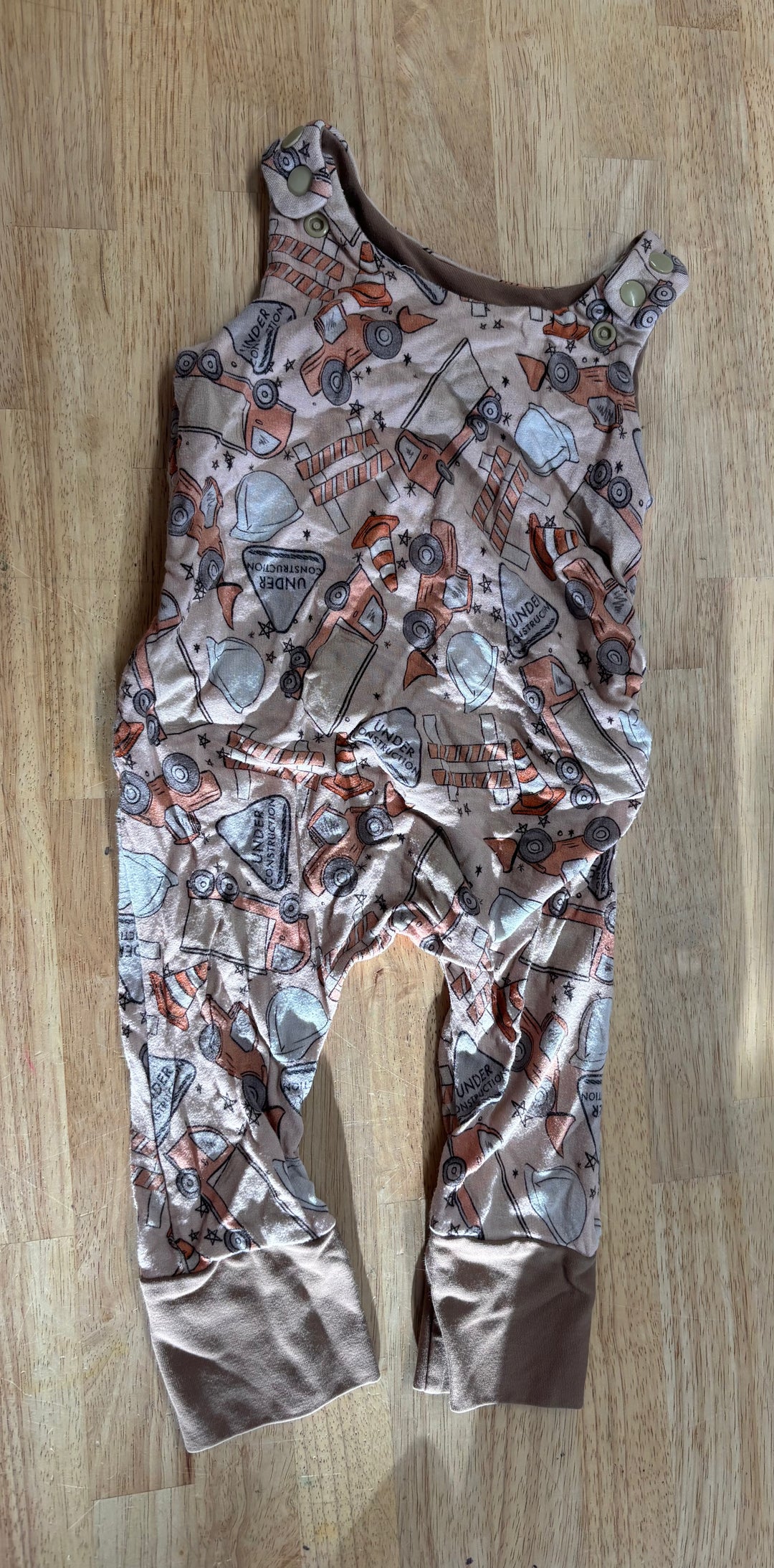 Grö by Zö Grow-With-Me Romper 3-12M Pink Construction/Transportation