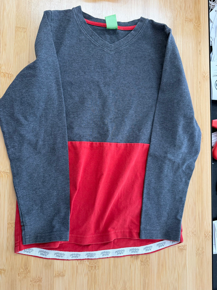 Peekaboo Beans Long Sleeve Shirt – 8 | Red & Grey Colourblock Boy