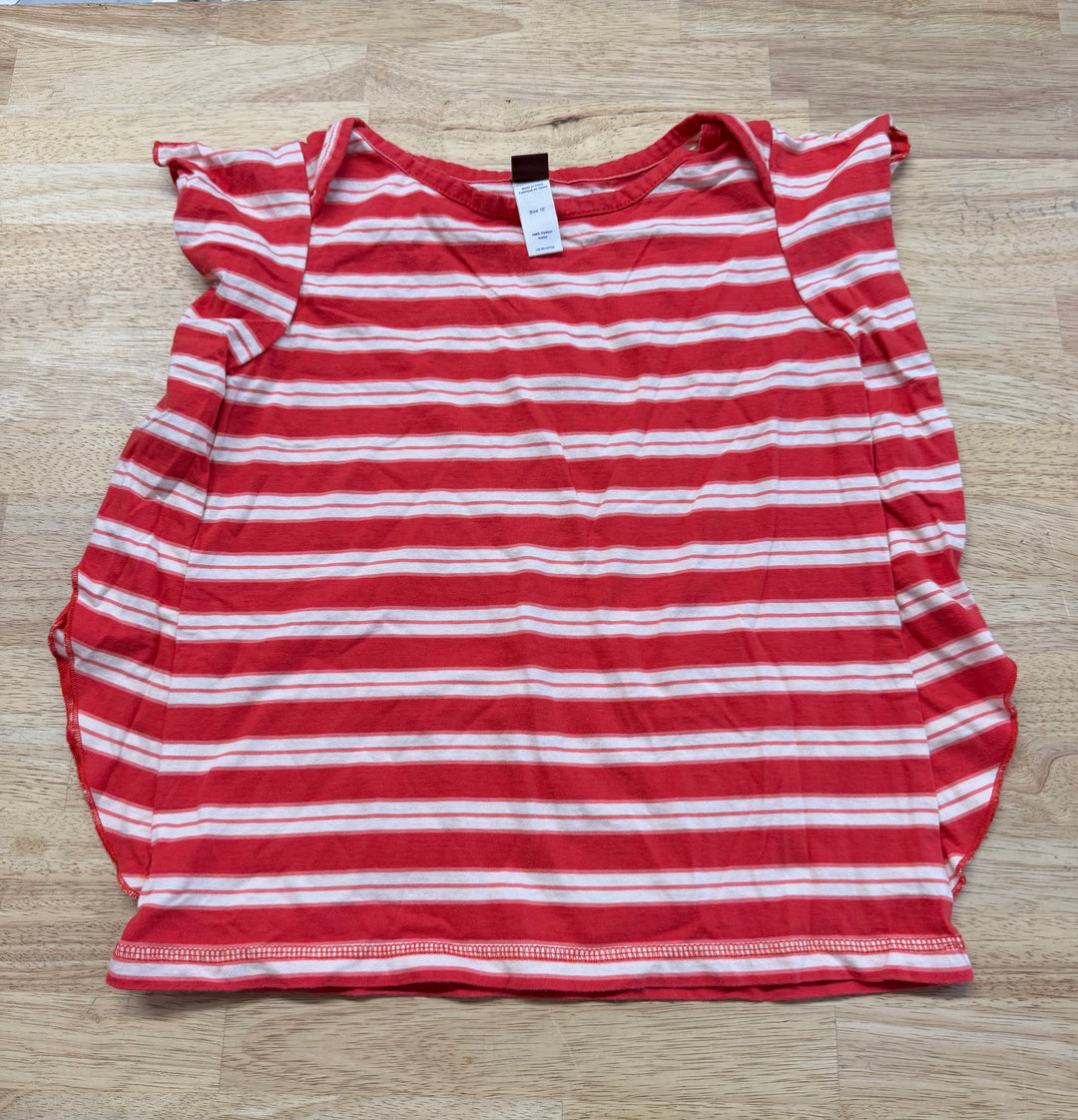 Tea Collection Flutter Sleeve Top – 10 | Red and Cream Stripe | 100% Cotton