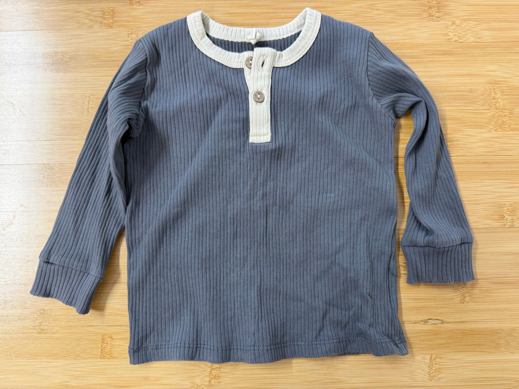 Quincy Mae Ribbed Long Sleeve Shirt – 18–24M | Charcoal Cream Edging