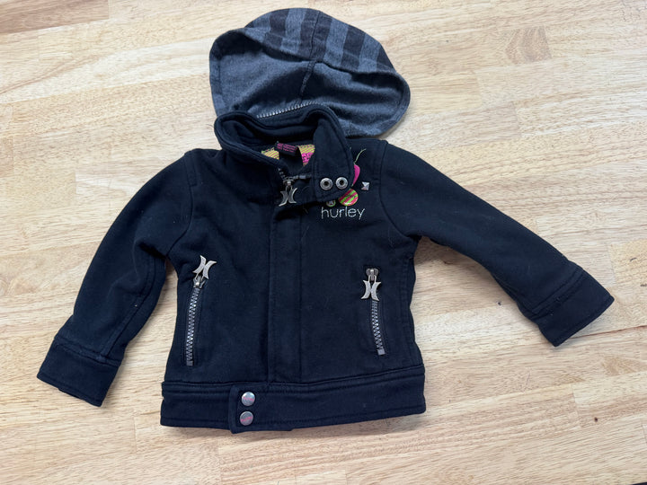 Hurley Girls Zip-Up Hooded Jacket – 12M | Black