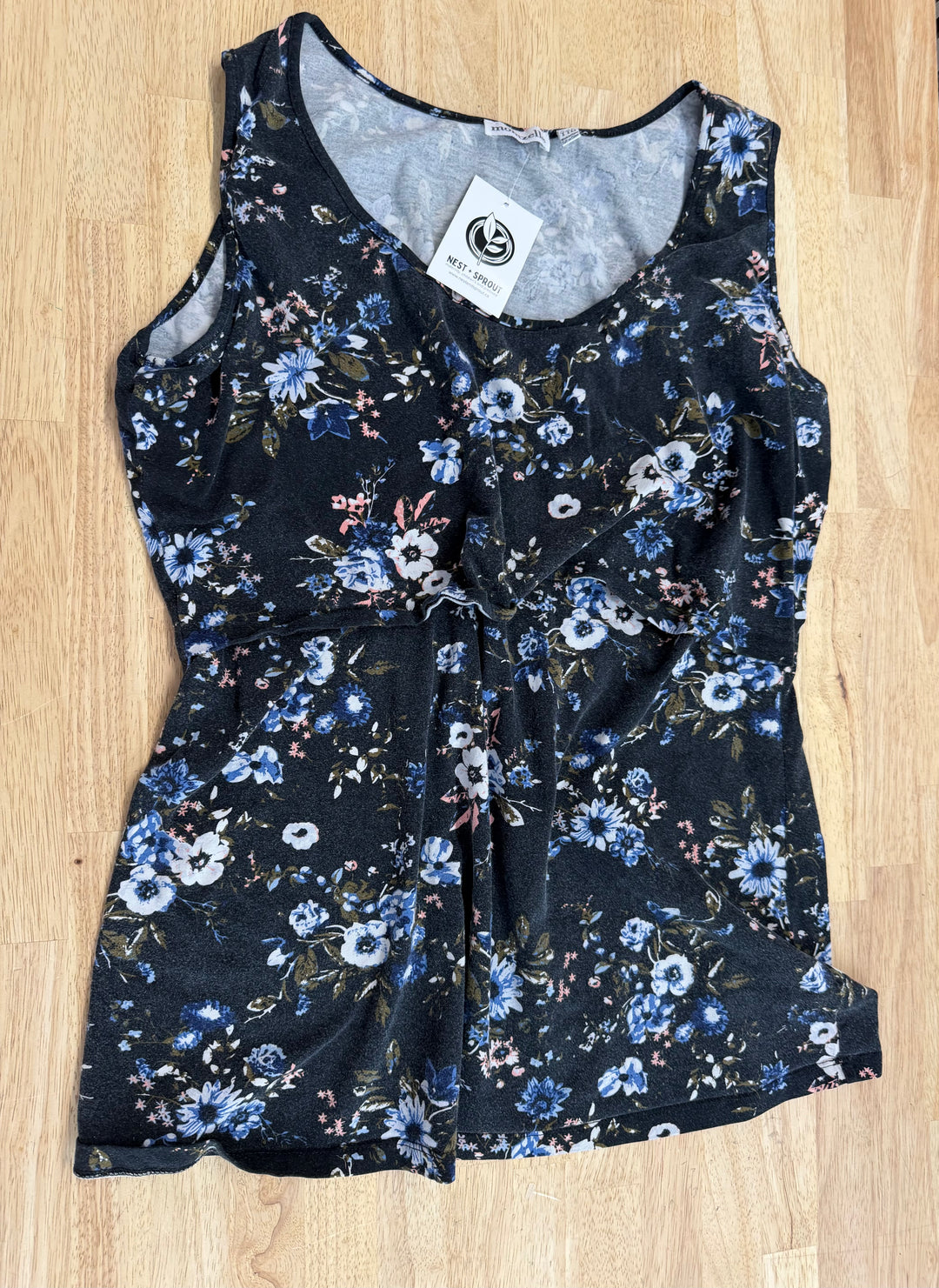 Momzelle Nursing Top – XXL | Black with Blue Floral