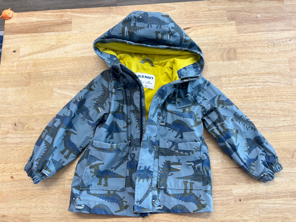 Old Navy Dinosaur Print Rain Jacket Dusty Blue | Size 3T
