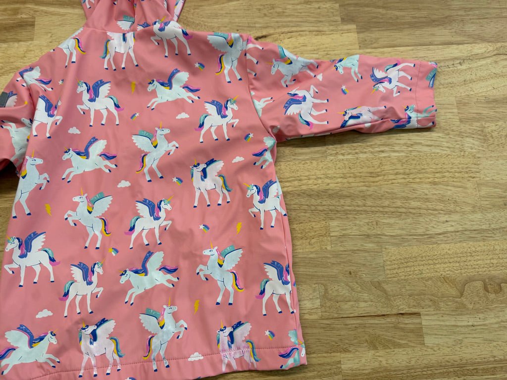 Hatley Rain Jacket – 3 | Pink Pegasus Terry Cloth Blue Lining - Nest and Sprout-Consignment