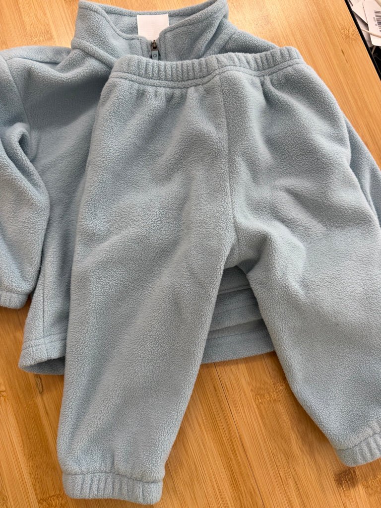 Baby Gap Fleece Two-Piece Set – 12–18M | blue Quarter Zip Sweater & Light Blue Fleece Pants | Play - Nest and Sprout-Consignment