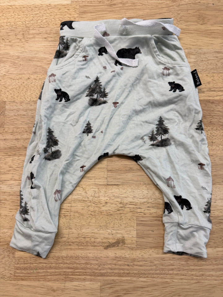 Belan J Bear Print Harem Pant – 6–12M | Light Green Pockets | Play