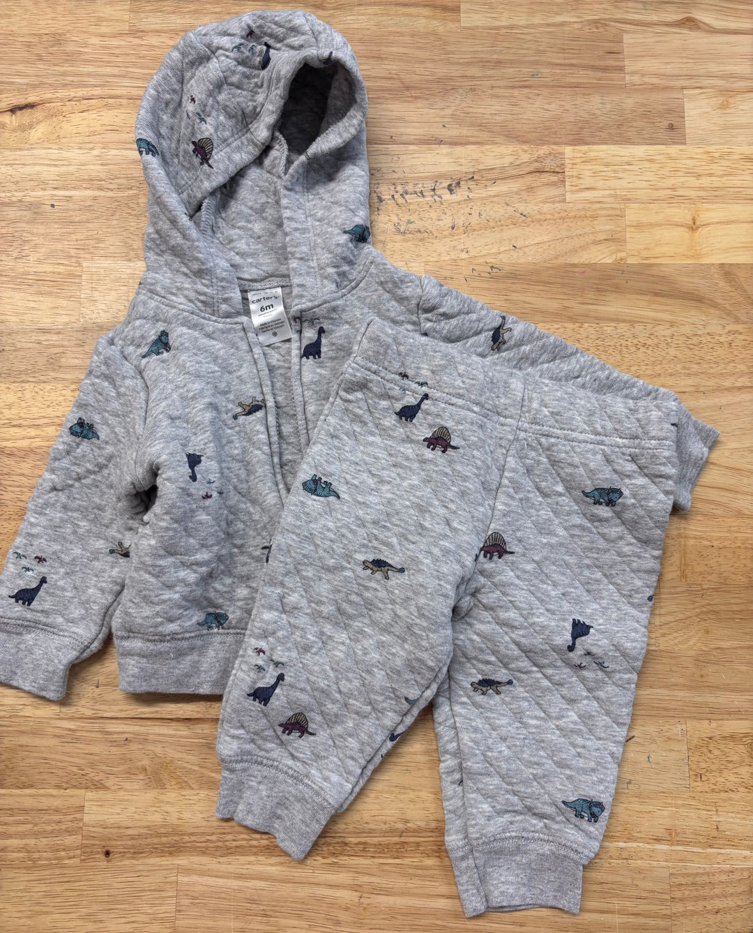 Carters Light Grey Quilted Zip Hoodie & Pants Set 6M
