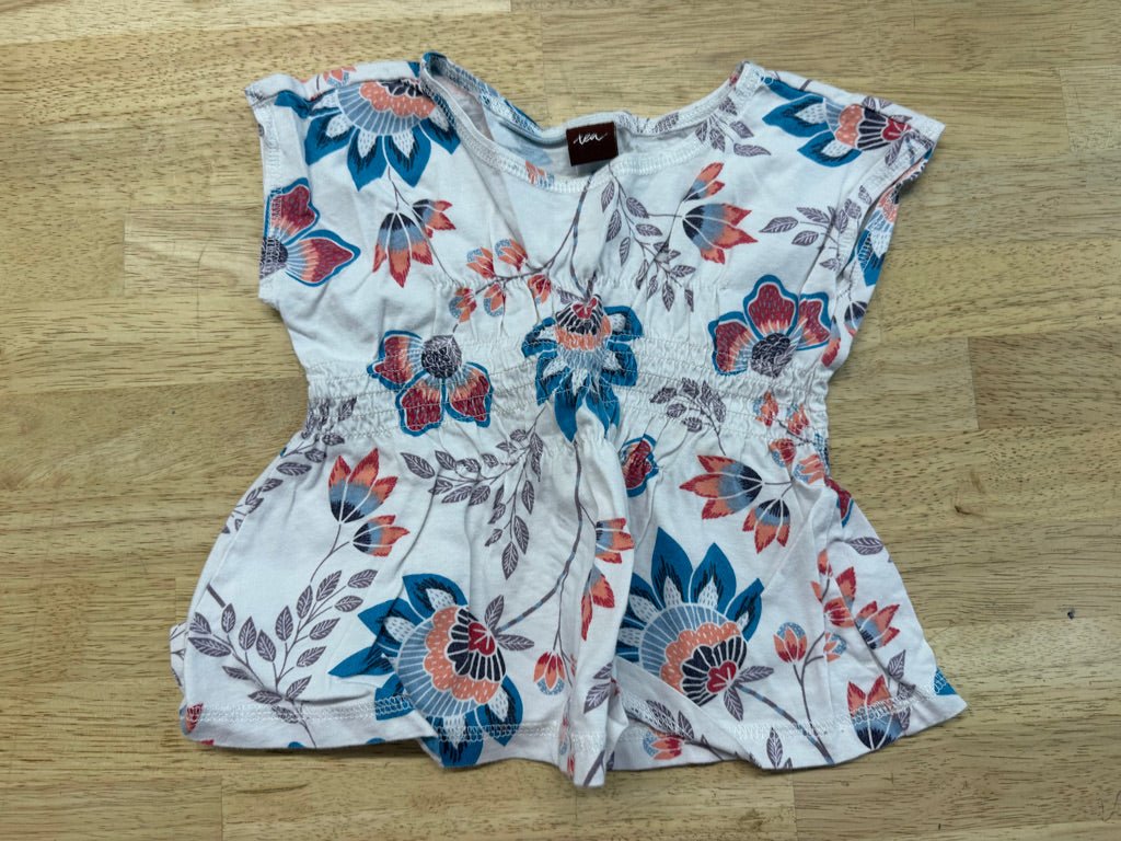 Tea Collection White Blue & Orange Smocked Bodice Top – 18–24M | Play - Nest and Sprout-Consignment