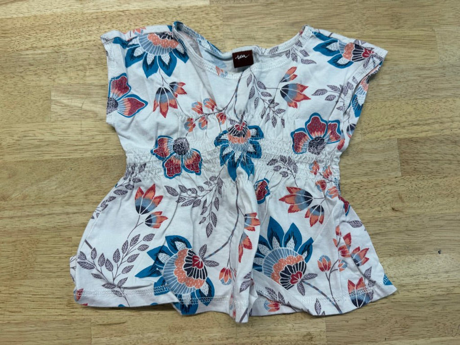 Tea Collection White Blue & Orange Smocked Bodice Top – 18–24M | Play - Nest and Sprout-Consignment