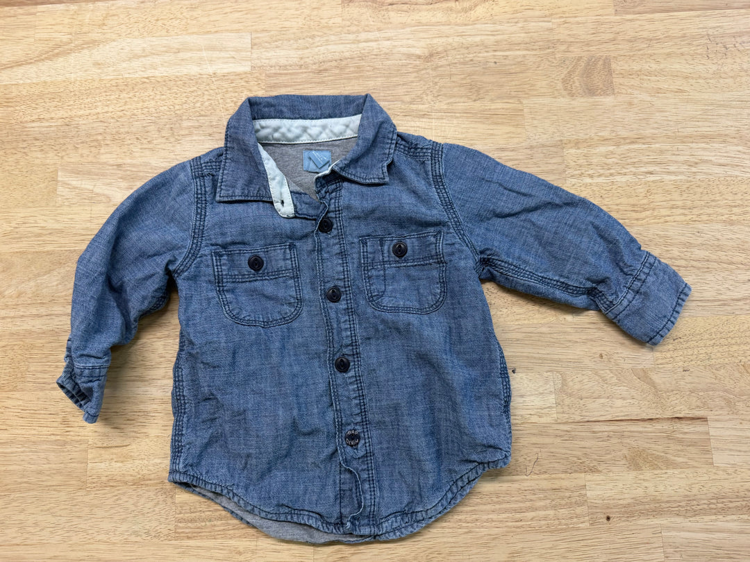 Baby Gap Lined Chambray Button-Up – 12-18M| Light Grey Liner