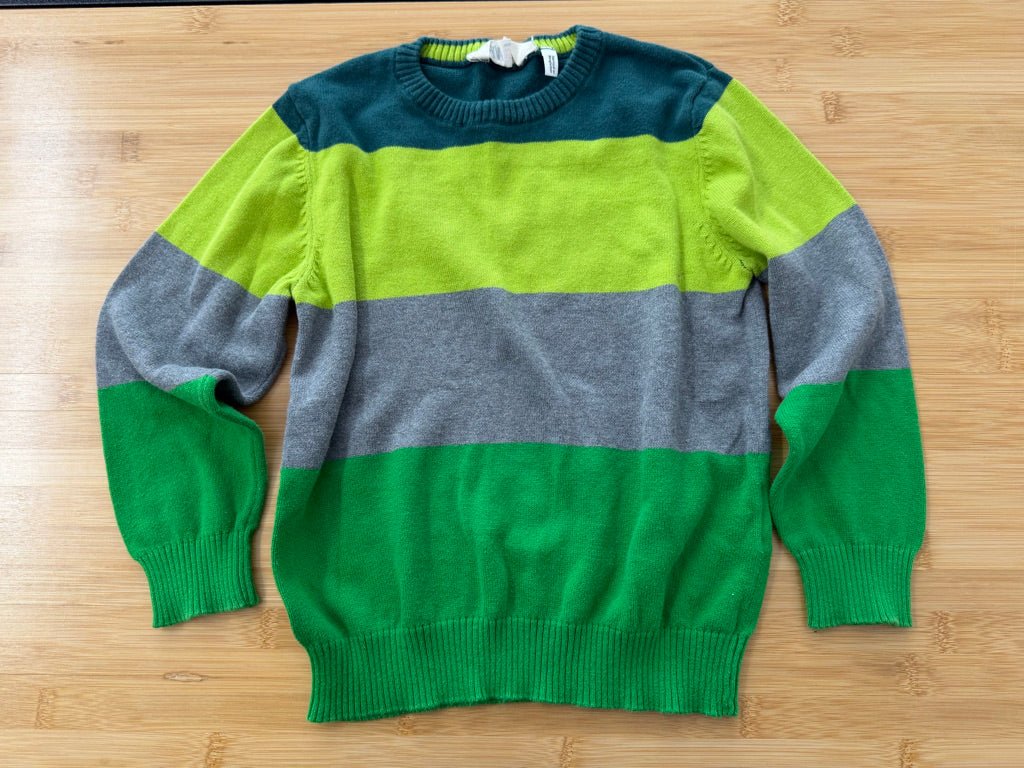 H&M Knit Sweater – 4–6Y | Green Stripe Three Tones - Nest and Sprout - Consignment
