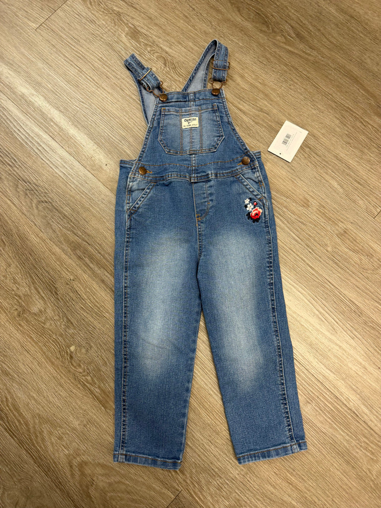 OshKosh Denim Overalls – 4T | Embroidered Flower Detail
