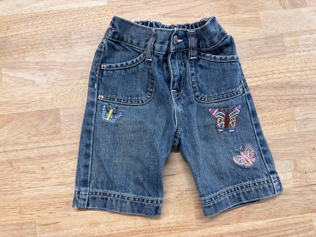 Gap 12–18M Denim Bermuda Shorts – Butterfly Embroidery