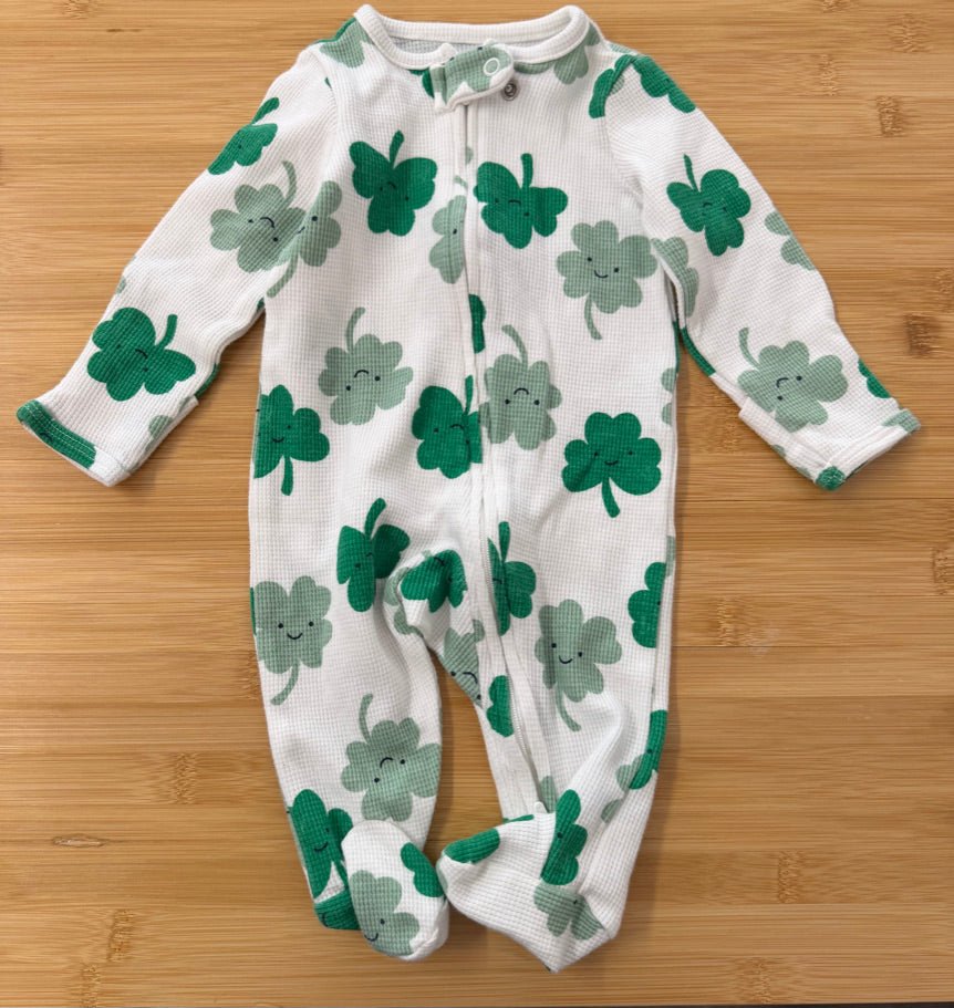 Carter's Child of Mine Waffle Sleeper – 0–3M | Clover Print St. Patrick's Day | Holiday - Nest and Sprout - Consignment