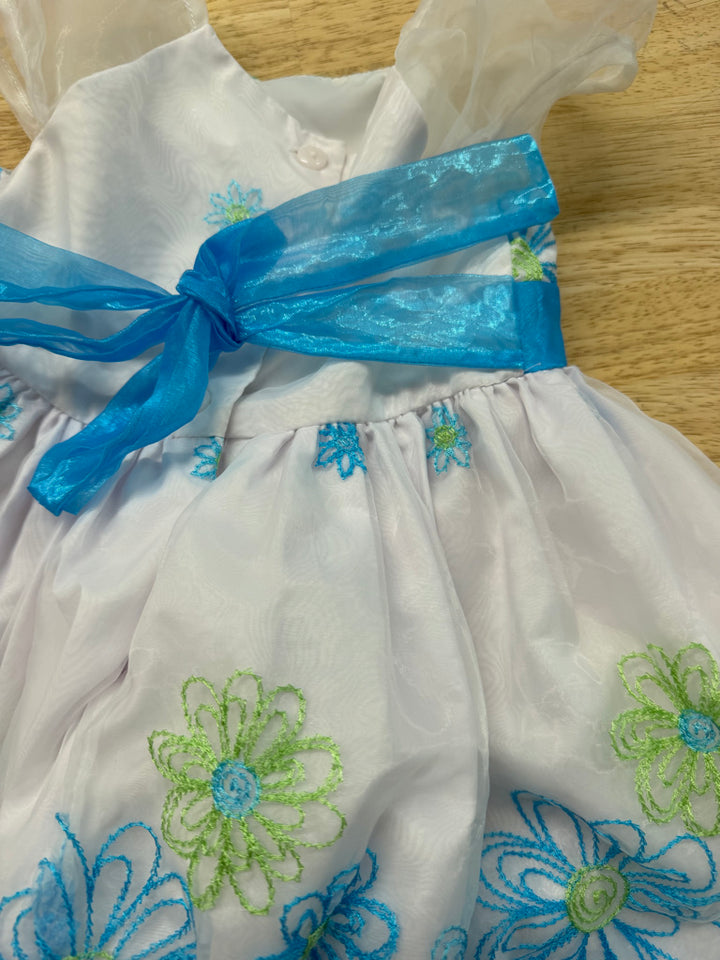 Jona Michelle Embroidered Tulle Dress – 3 | Blue & Green Floral on White