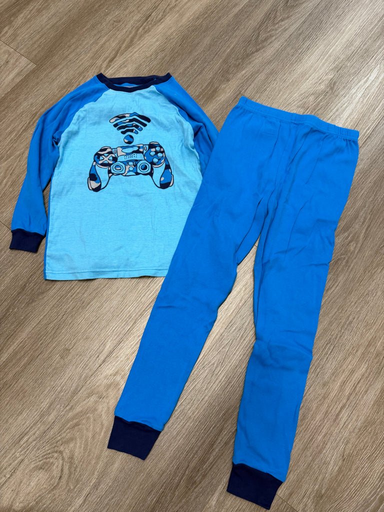 Kirkland Gamer PJ Set – 10Y | Blue Two-Tone Long Sleeve & Pants - Nest and Sprout-Consignment