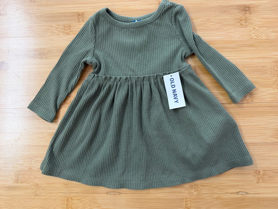 Old Navy Ribbed Long Sleeve Dress – 0–3M | Green | NWT