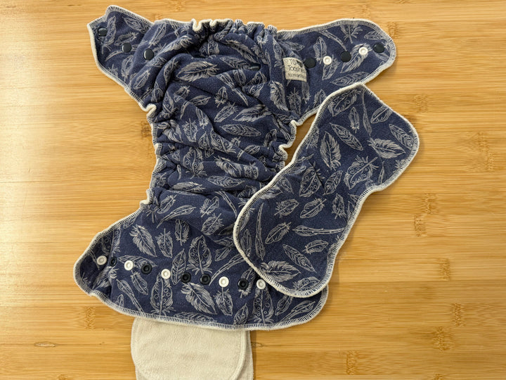 TC Tooshies Fitted Diaper with Snap-In Booster Insert – One Size | Navy Feather Print Long