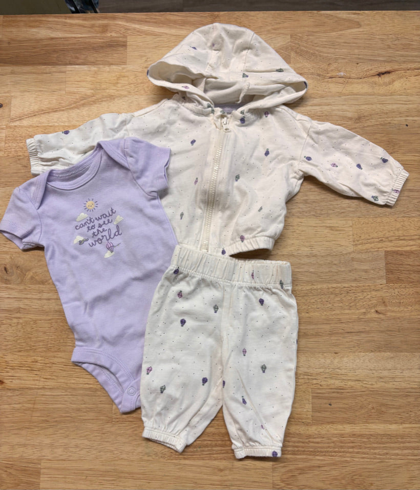 Carter’s Three-Piece Set – Size NB Lilac