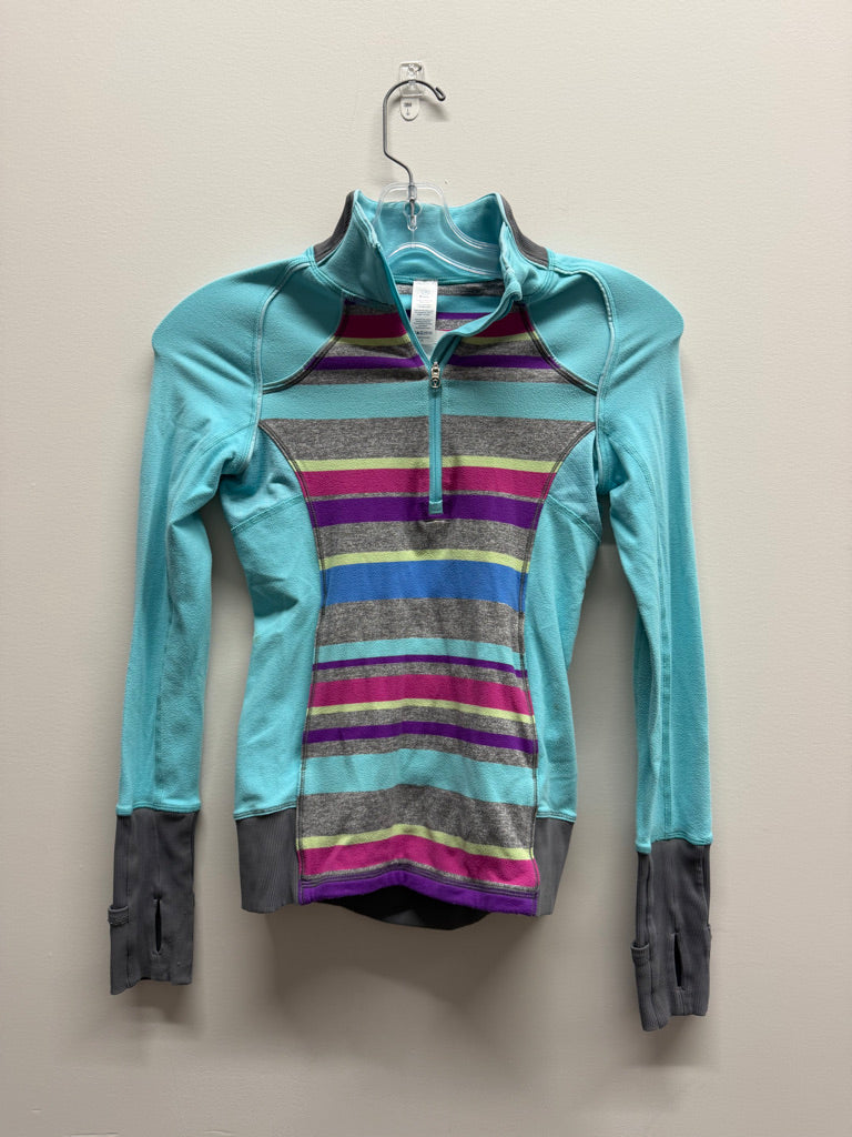 Ivivva Quarter-Zip Top – 10 | Light Blue Grey & Fuchsia Stripe | Play