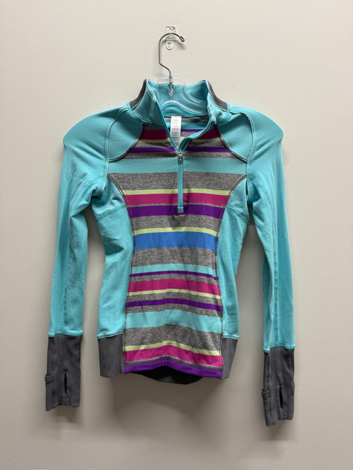 Ivivva Quarter-Zip Top – 10 | Light Blue Grey & Fuchsia Stripe | Play