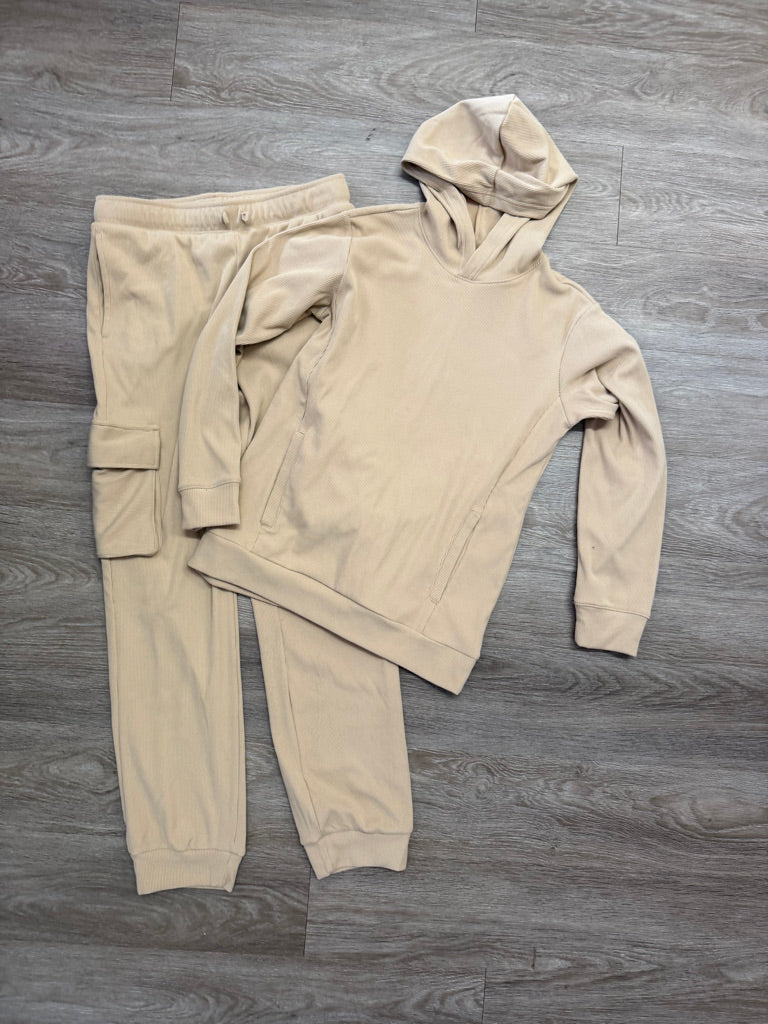 The Children's Place Two-Piece Set – 16 | Ribbed Beige Full-Length Pant & Hooded Shirt Like New