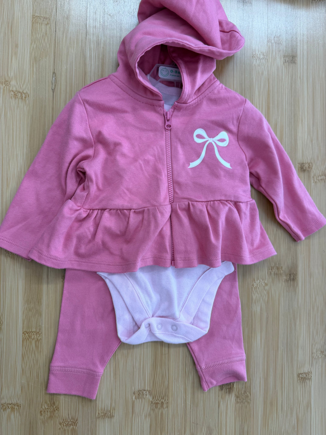 Bundles Three-Piece Set – 0–3M | Pink Bow Hoodie Bodysuit & Leggings | NWT