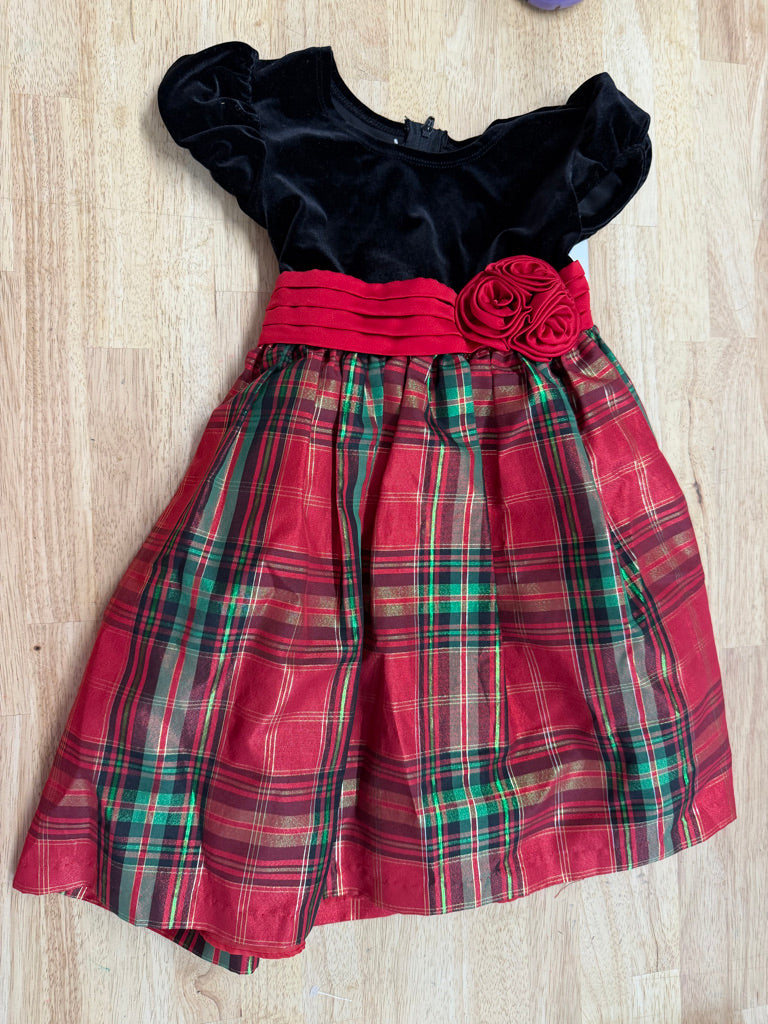 Bonnie Jean Christmas Dress – 5 | Red Green Plaid Satin Velour Bodice Cap Sleeve | Holiday