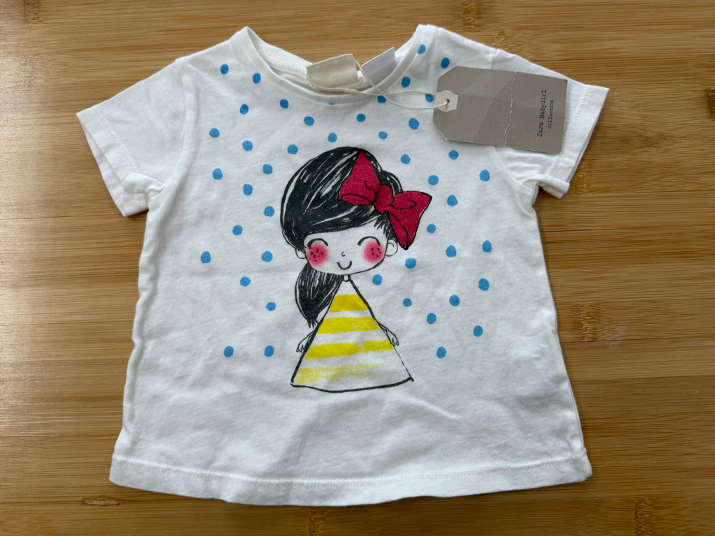 Zara Baby Girl Top – 6–9M | Girl Graphic White | NWT