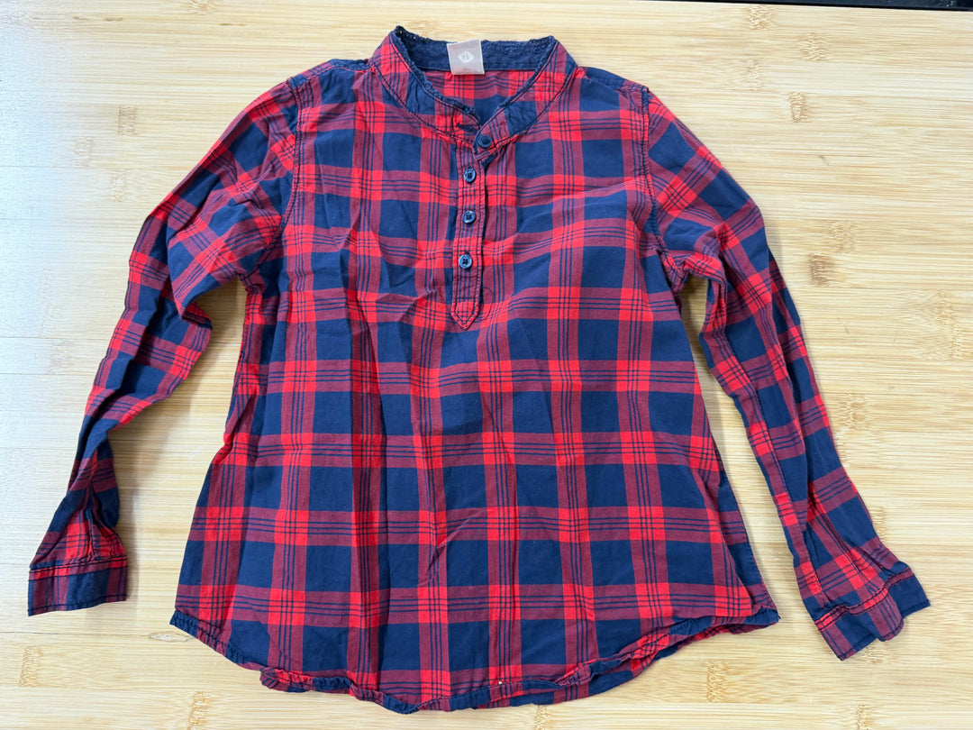 OshKosh Shirt – 5T | Girls | Navy and Red Plaid | Quarter Button-Up | Mock Neck