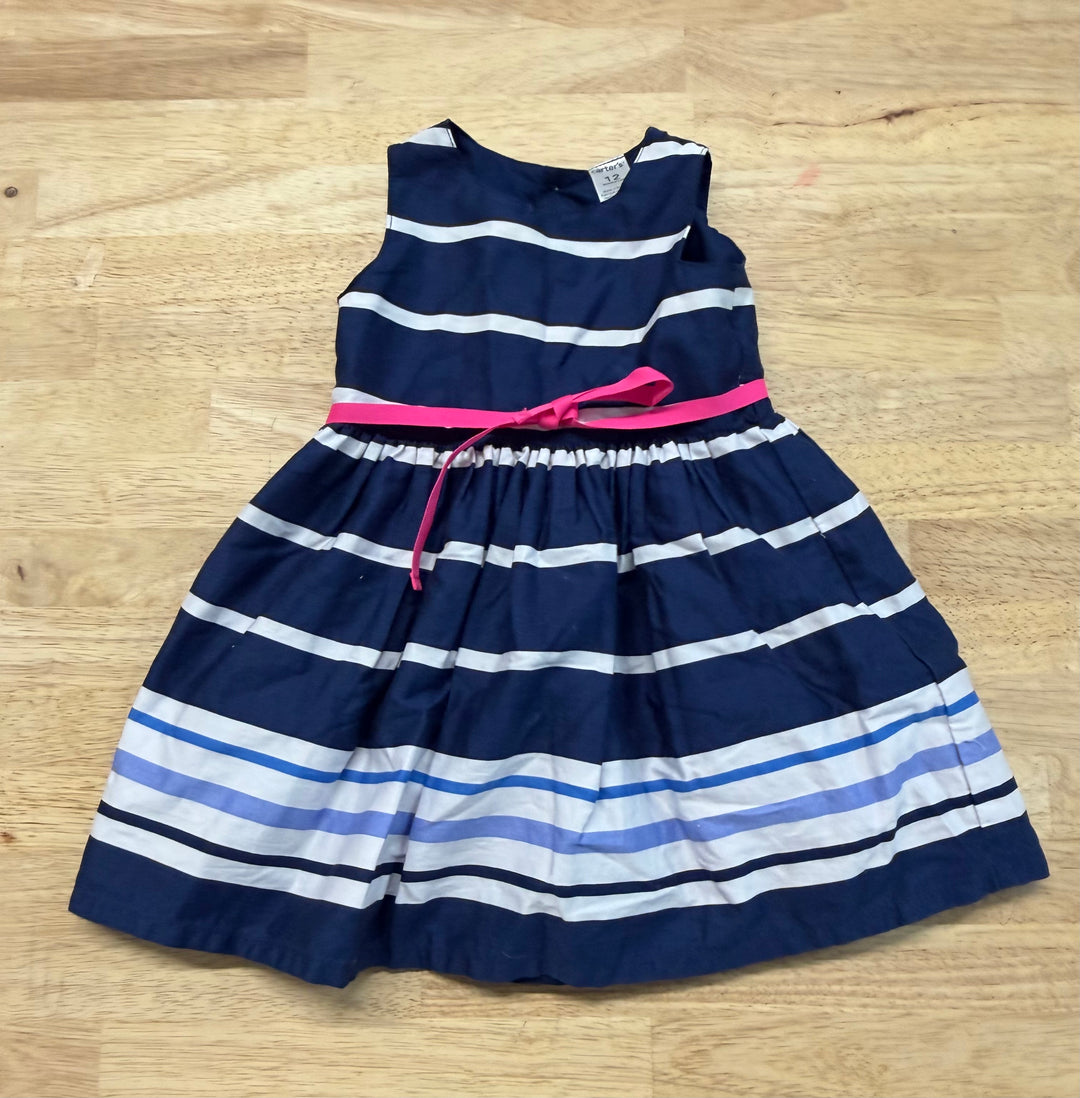 Carter's Navy Stripe Special Occasion Dress – 12M | Hot Pink Tie Belt