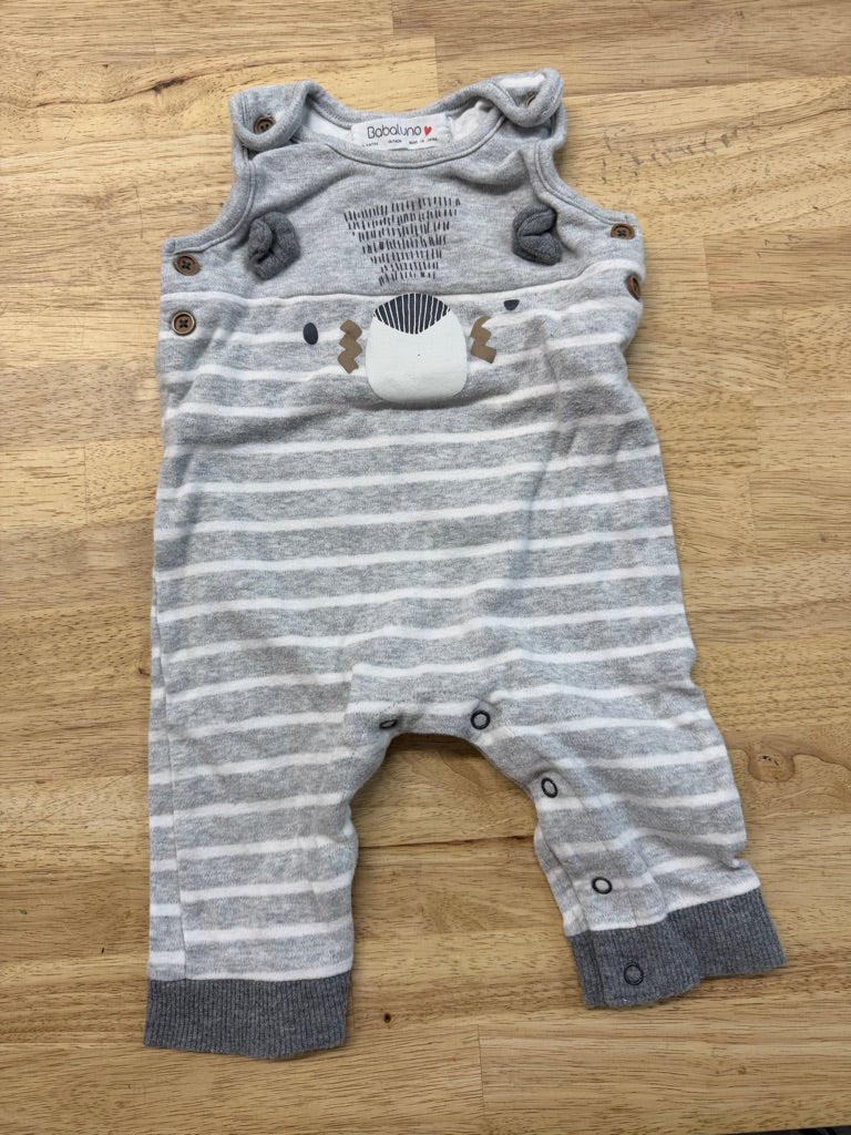 Baba Luna Romper – 6–9M | Light Grey Stripe - Nest and Sprout - Consignment