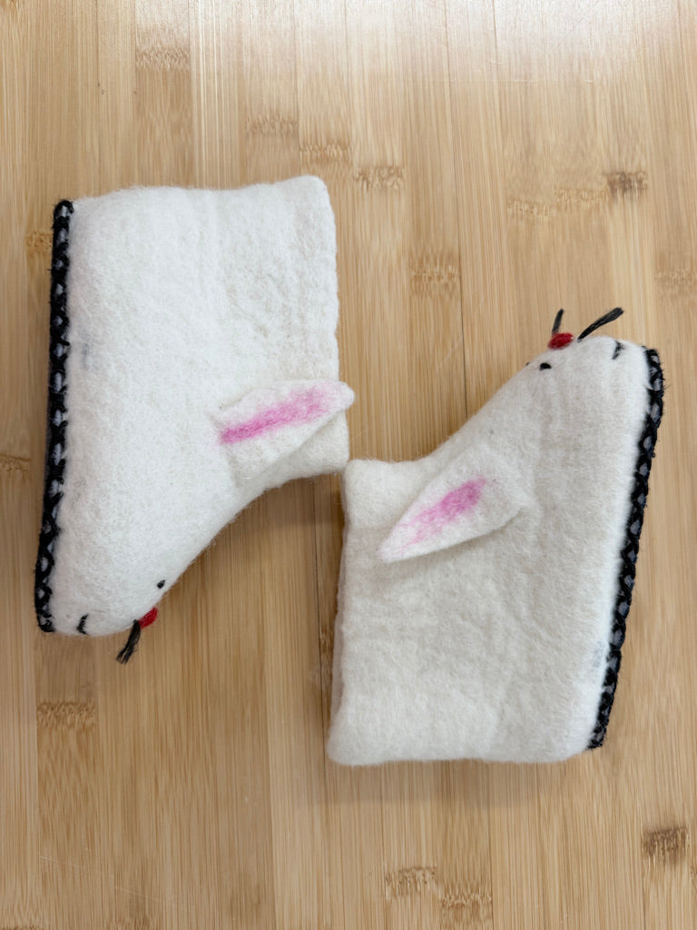 Beau et Fou Felted Bunny Slippers – EU 24/25 (US 8) | Reinforced Soles