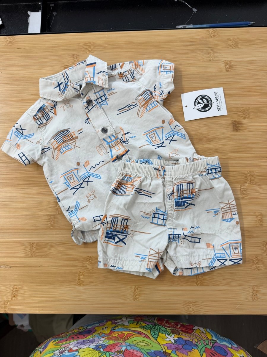 Carter's Lifeguard Outfit – 3M | Shorts & Short Sleeve Button-Up - Nest and Sprout-Consignment