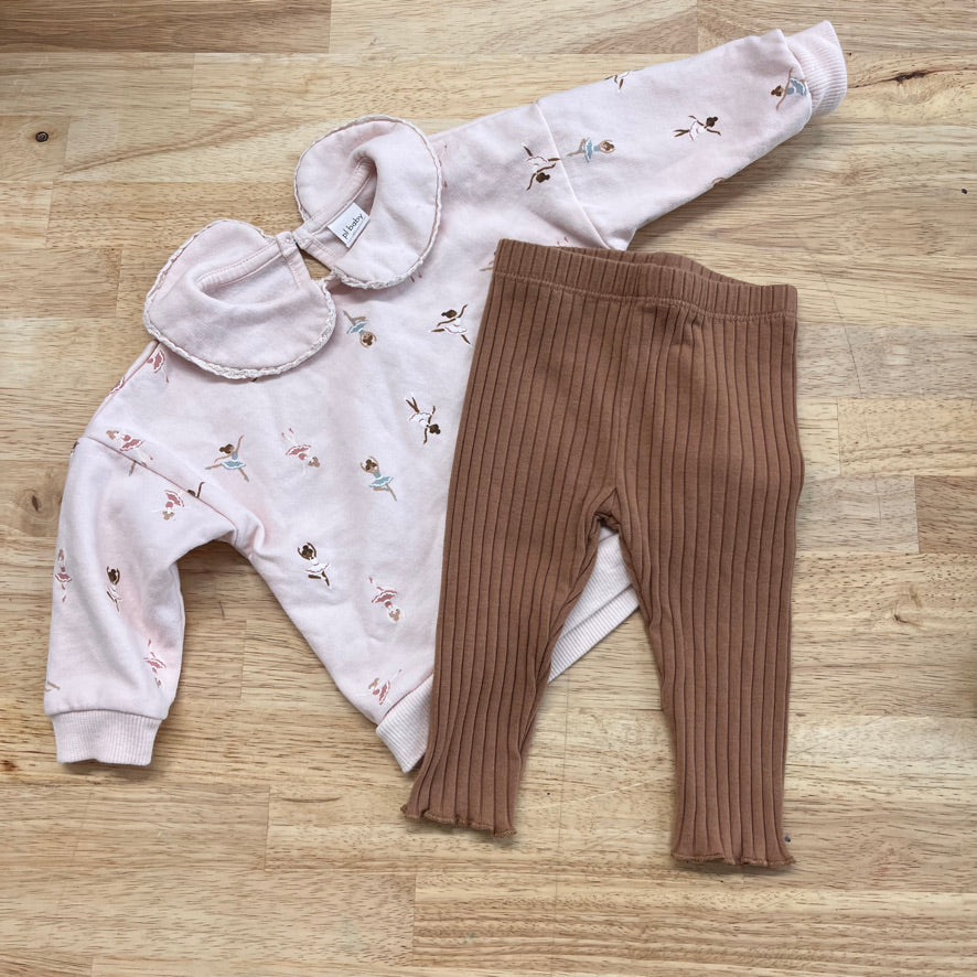 PL Baby 6M Ballerina Set – Pink Terry Shirt & Brown Leggings